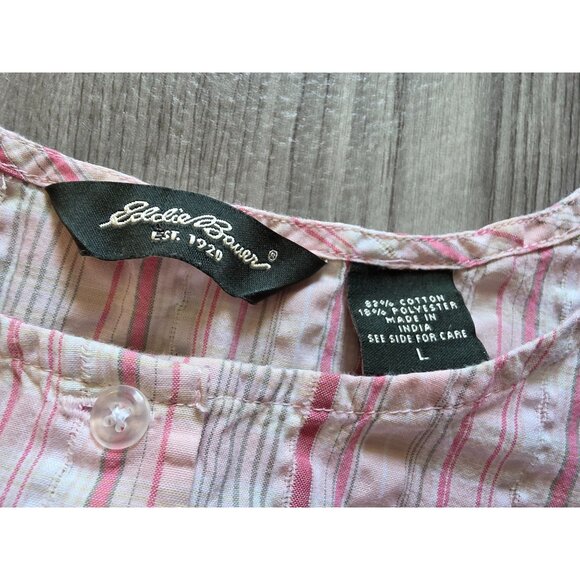 Eddie Bauer Womens Sleeveless Button-Down Top L Pink Striped Cotton & Polyester - Picture 4 of 6